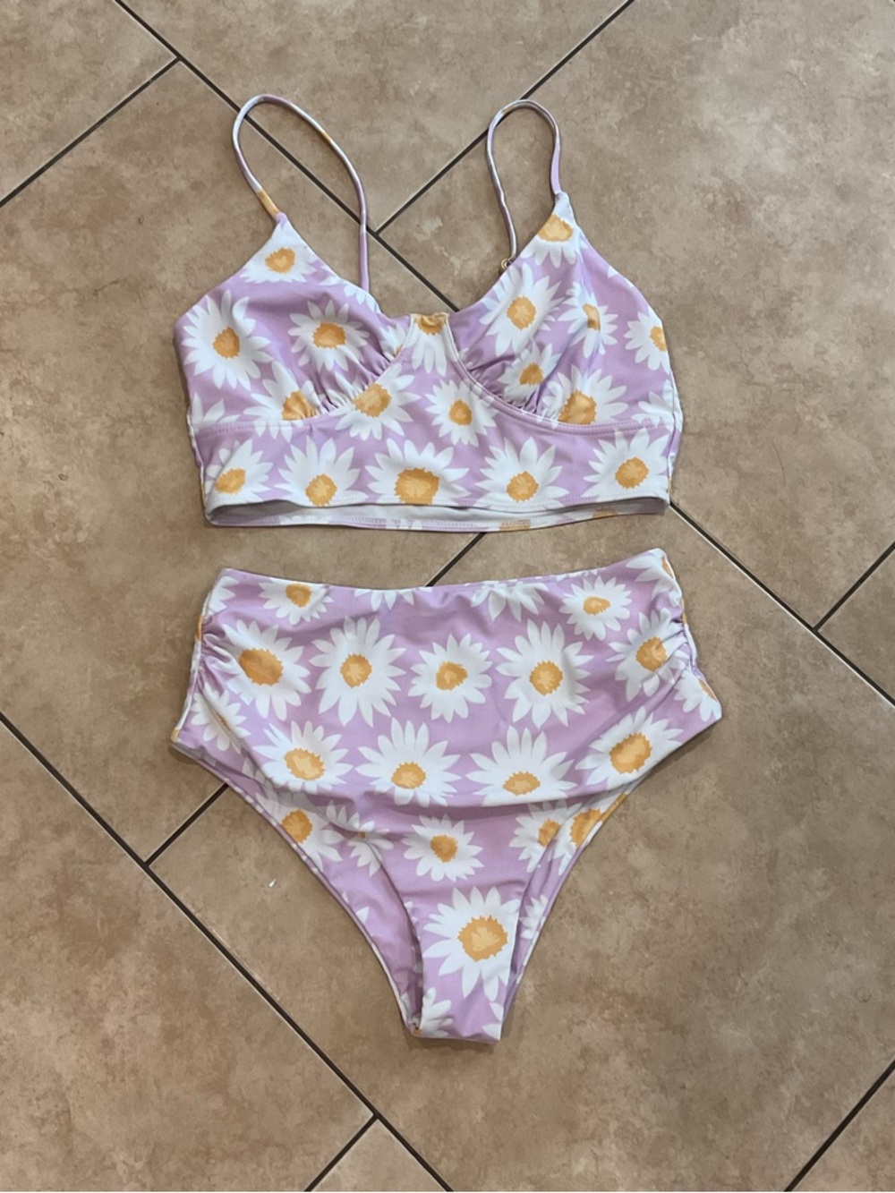 Women's Lavender Daisy Print Cottagecore Bikini
